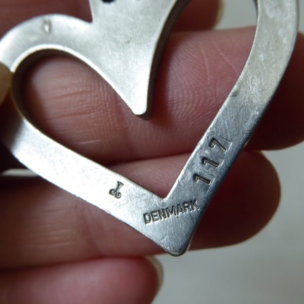 Danish vintage pewter heart pendant & necklace 24", signed JJ Jorgen Jensen 117 - Image 12