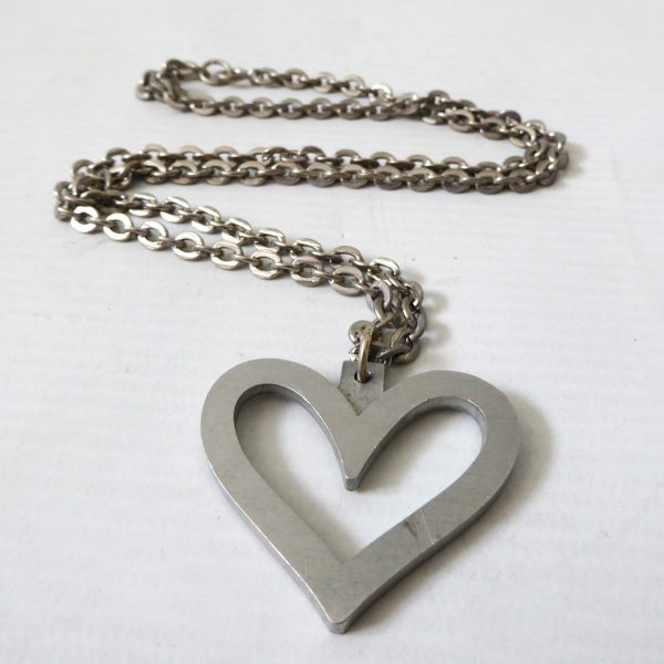 Danish vintage pewter heart pendant & necklace 24", signed JJ Jorgen Jensen 117 - Image 3
