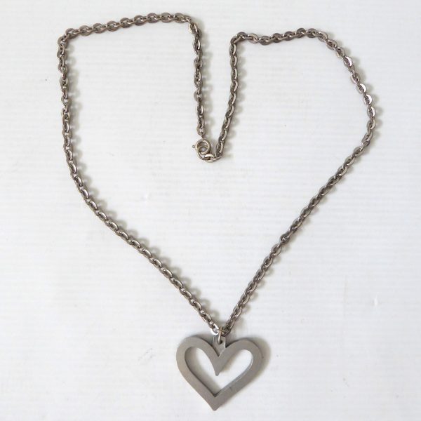 Danish vintage pewter heart pendant & necklace 24", signed JJ Jorgen Jensen 117 - Image 4
