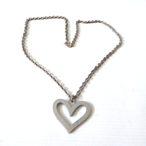 Danish vintage pewter heart pendant & necklace 24", signed JJ Jorgen Jensen 117