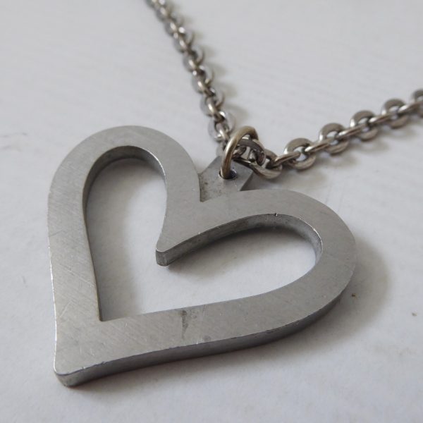 Danish vintage pewter heart pendant & necklace 24", signed JJ Jorgen Jensen 117 - Image 6
