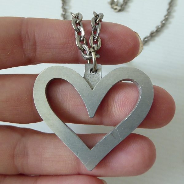 Danish vintage pewter heart pendant & necklace 24", signed JJ Jorgen Jensen 117 - Image 7