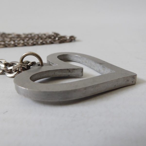 Danish vintage pewter heart pendant & necklace 24", signed JJ Jorgen Jensen 117 - Image 10