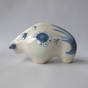 David Sharp Rye pottery bull bison figure 1970s mid century modernist retro blue