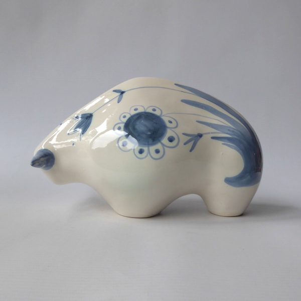 David Sharp Rye pottery bull bison figure 1970s mid century modernist retro blue