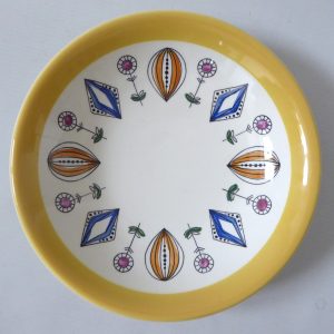 Egersund Norway Kongo bowl, hand painted ceramic 8" dish. 1960s vintage yellow