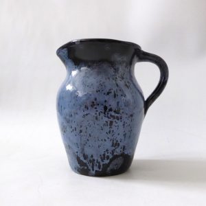 Ewenny Pottery Wales vintage jug vase. Welsh black blue inky marble ceramic 70s