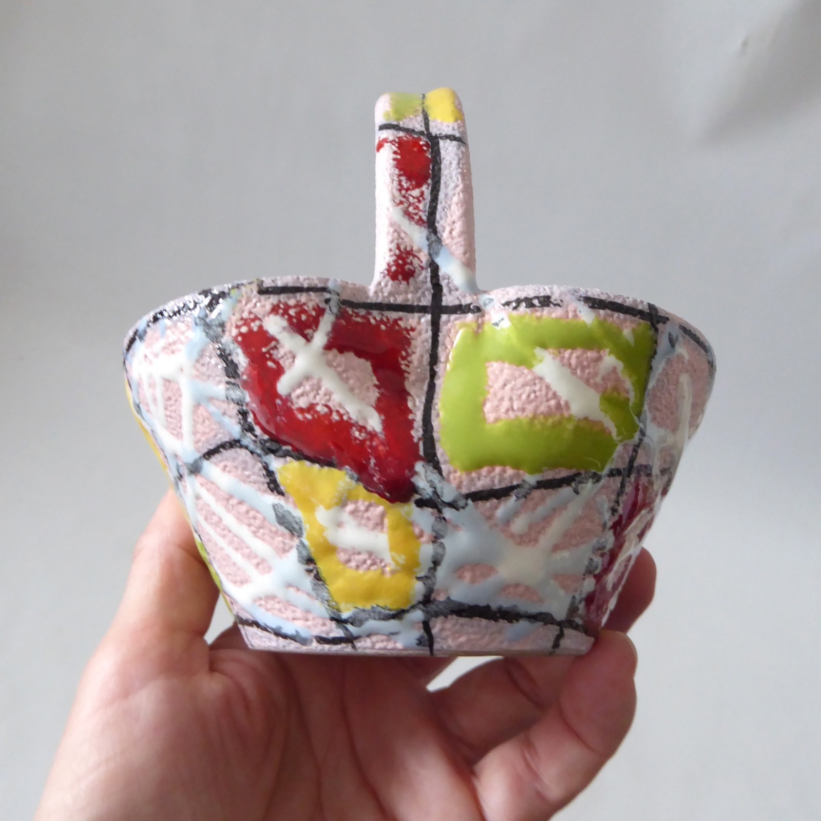 Fratelli Fanciullacci Vintage Italian art pottery basket vase, Mid Century Retro - Image 2