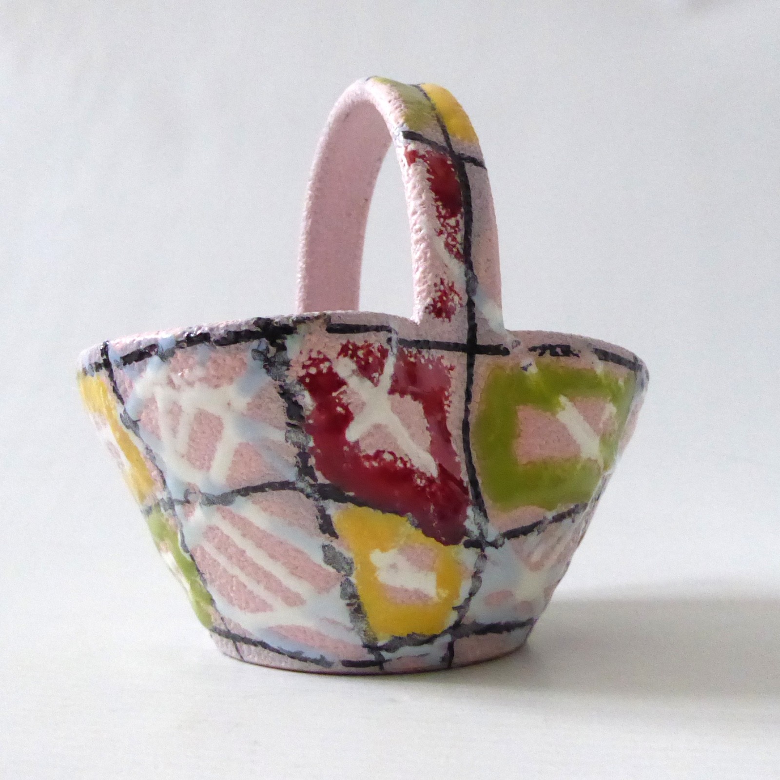 Fratelli Fanciullacci Vintage Italian art pottery basket vase, Mid Century Retro - Image 3