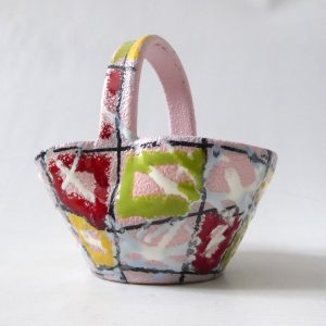 Fratelli Fanciullacci Vintage Italian art pottery basket vase, Mid Century Retro