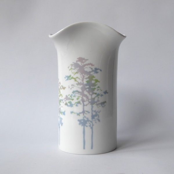 German porcelain 1980s vintage vase Scherzer Bavaria. Pastel trees, cylinder 735 - Image 4
