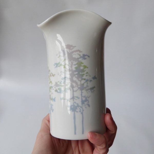 German porcelain 1980s vintage vase Scherzer Bavaria. Pastel trees, cylinder 735 - Image 5