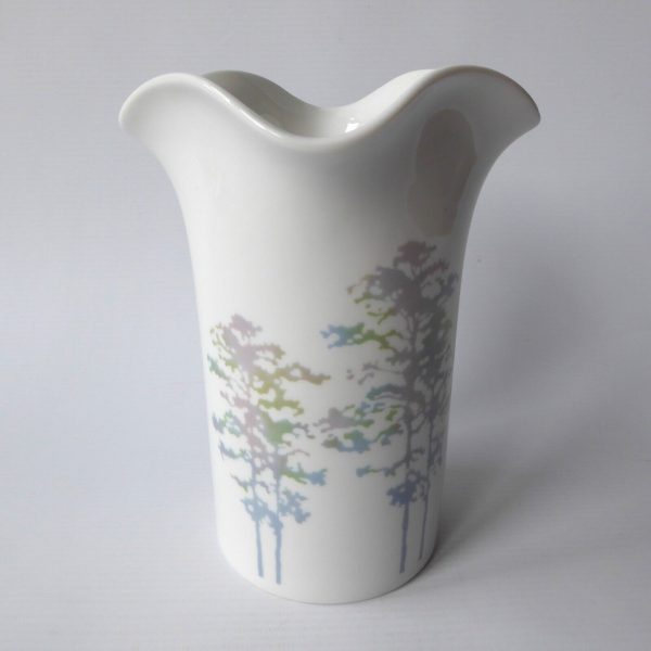 German porcelain 1980s vintage vase Scherzer Bavaria. Pastel trees, cylinder 735 - Image 6