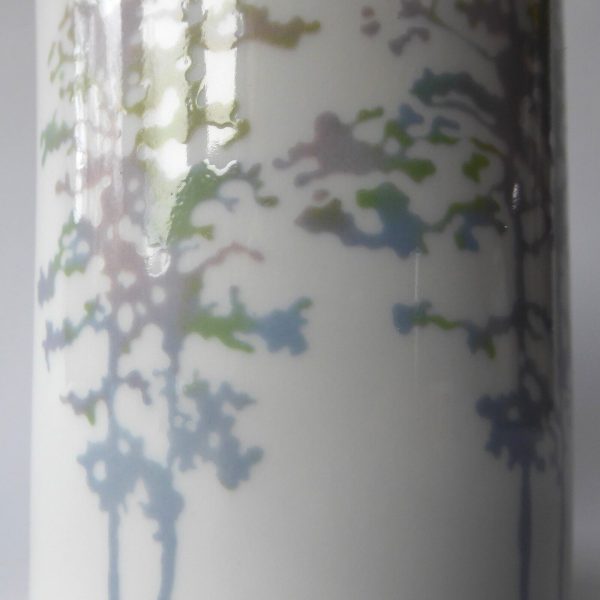 German porcelain 1980s vintage vase Scherzer Bavaria. Pastel trees, cylinder 735 - Image 7