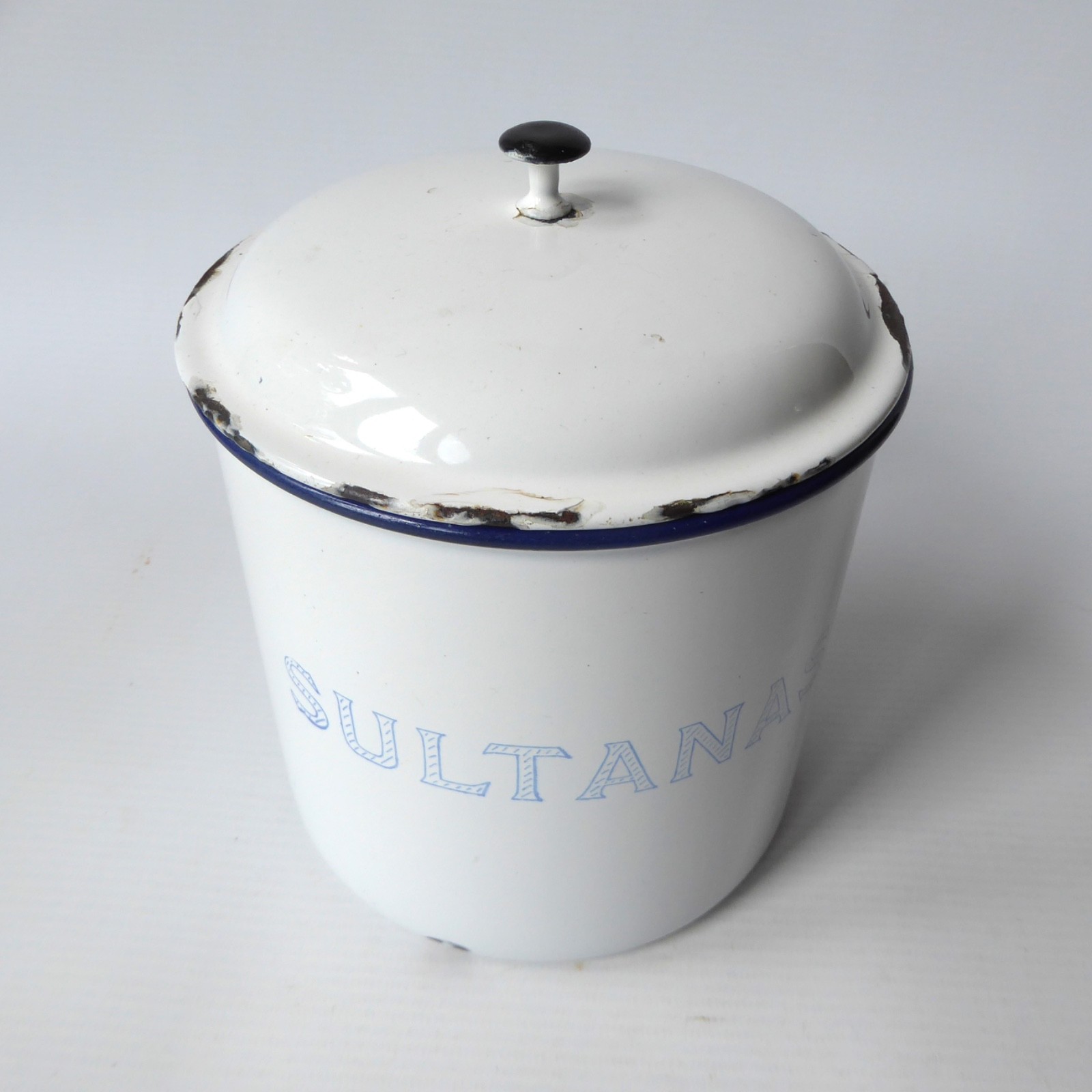 Kockums Sweden old enamel Sultanas kitchen storage pot tin canister container - Image 3