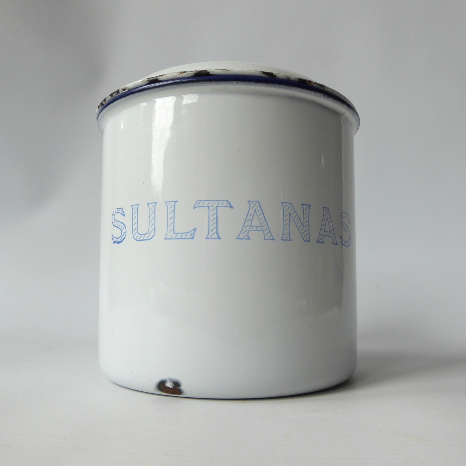 Kockums Sweden old enamel Sultanas kitchen storage pot tin canister container - Image 4