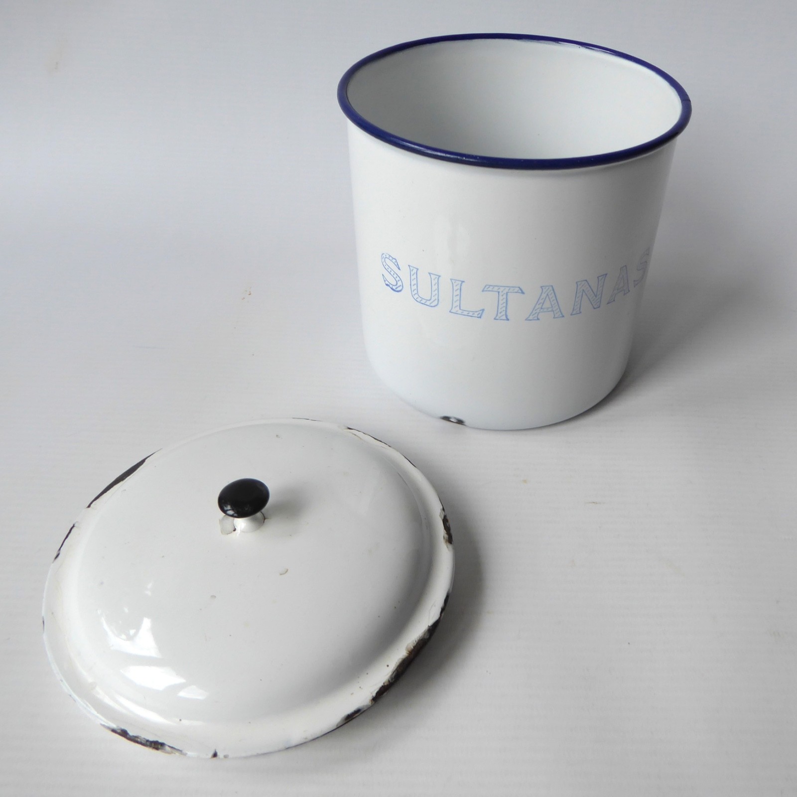 Kockums Sweden old enamel Sultanas kitchen storage pot tin canister container - Image 10
