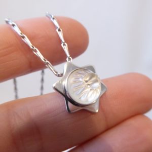 Lalique French glass/crystal and sterling 925 silver star pendant necklace chain