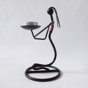 Laurids Lonborg Danish style tealight candle holder. Vintage black metal & cane