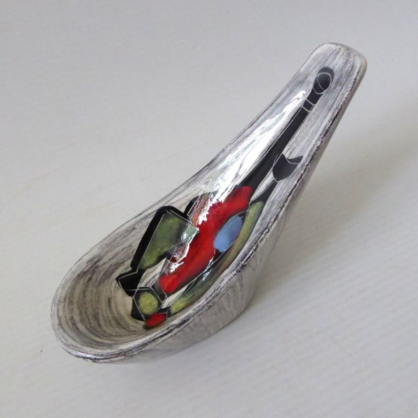 Leather backed vintage mid century San Marino pin dish, sgraffito bottles, 60s - Image 5