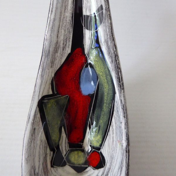 Leather backed vintage mid century San Marino pin dish, sgraffito bottles, 60s - Image 6