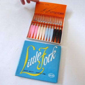 Little Forks 12 cocktail/snack/cake. Unused boxed. Vintage 1960s, retro. Dozen