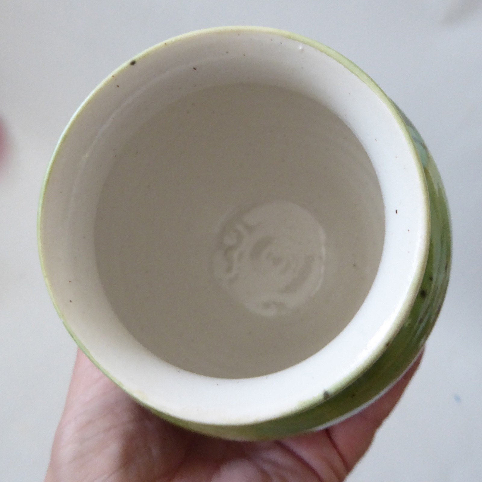 Mark Baker at Trad Pots Poole vintage art pottery vase, lime olive green spotty - Image 10