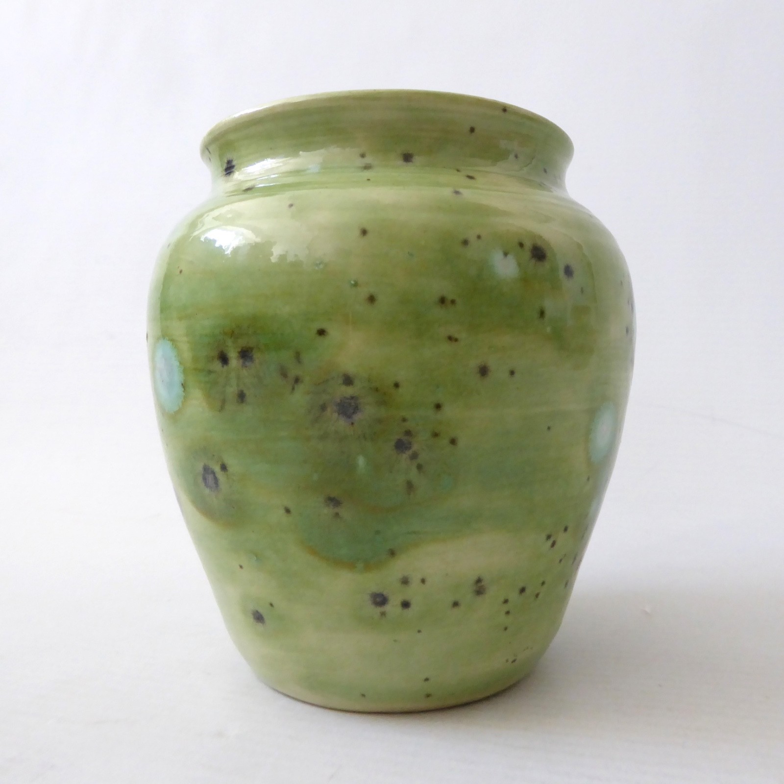 Mark Baker at Trad Pots Poole vintage art pottery vase, lime olive green spotty - Image 2