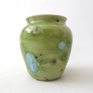Mark Baker at Trad Pots Poole vintage art pottery vase, lime olive green spotty