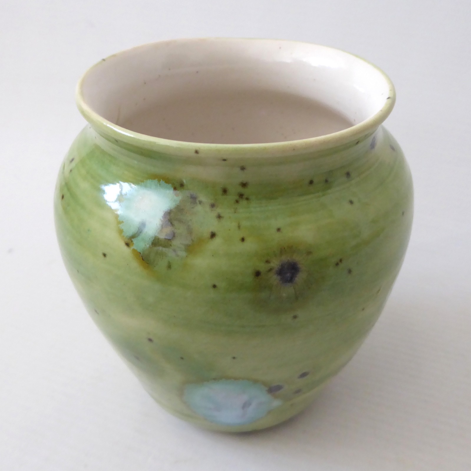 Mark Baker at Trad Pots Poole vintage art pottery vase, lime olive green spotty - Image 6