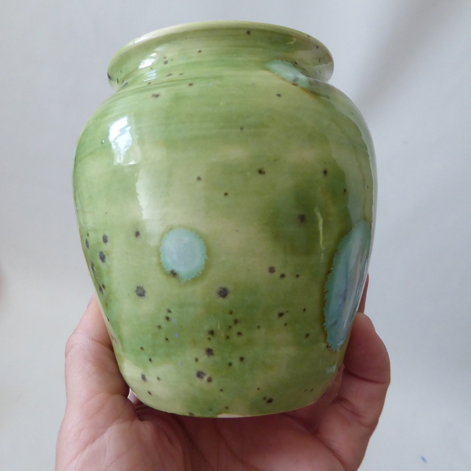 Mark Baker at Trad Pots Poole vintage art pottery vase, lime olive green spotty - Image 8