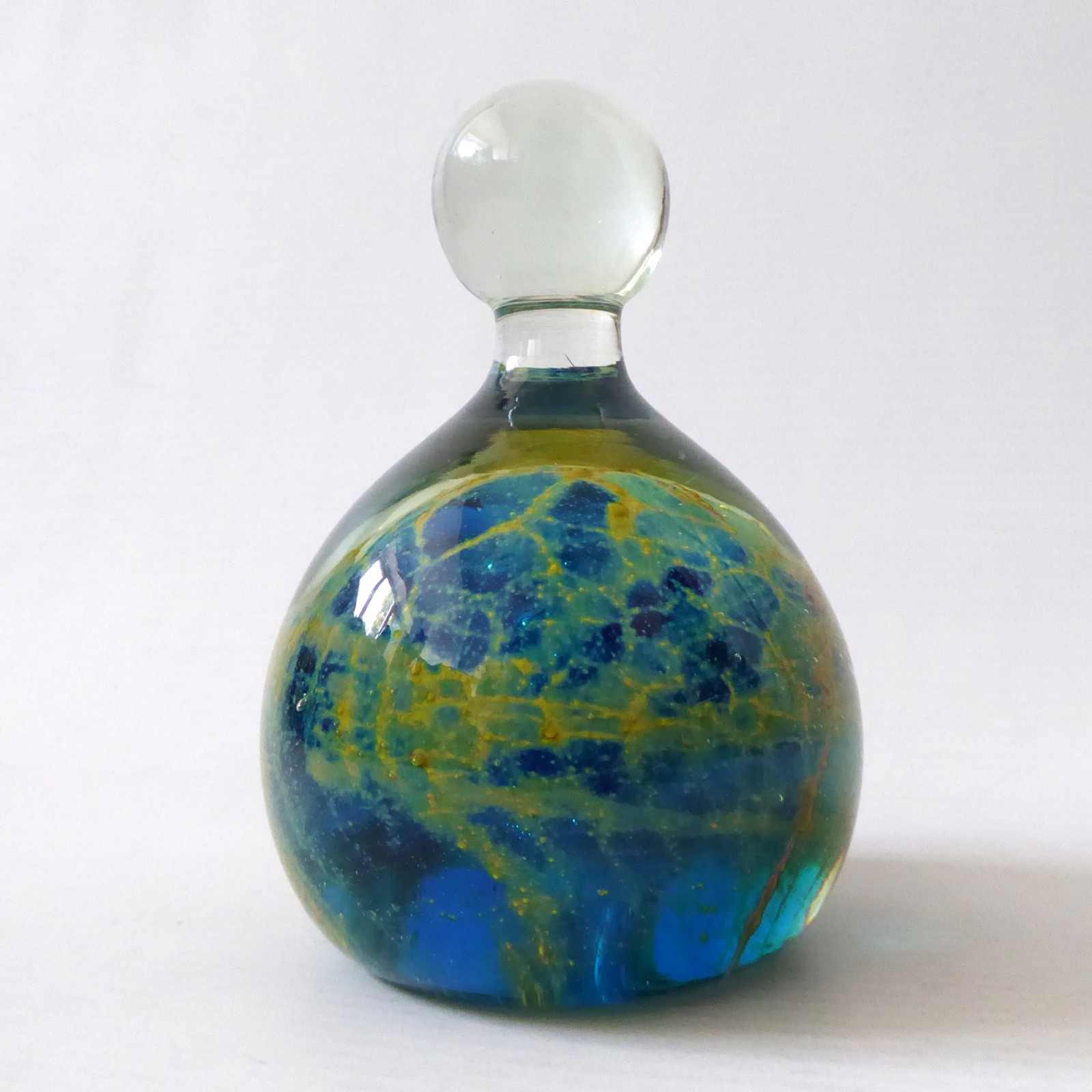 Mdina vintage glass paperweight + top knob Sea & Sand, blue + gold trails. Malta - Image 3