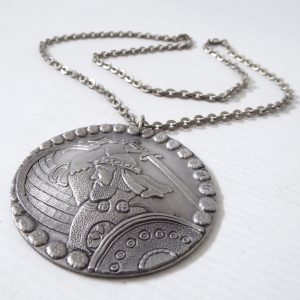 Meba Iceland vintage pewter Nordic Norse Viking medallion pendant & 27" necklace