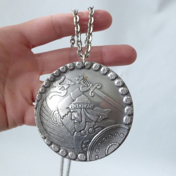 Meba Iceland vintage pewter Nordic Norse Viking medallion pendant & 27" necklace - Image 6