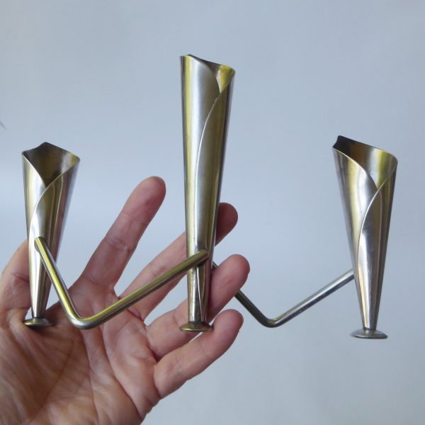 Mid century Danish stainless steel candle holder, candlestick. Modernist 3 cones - Image 11