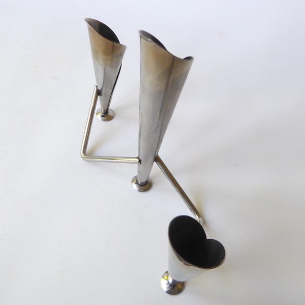 Mid century Danish stainless steel candle holder, candlestick. Modernist 3 cones - Image 6