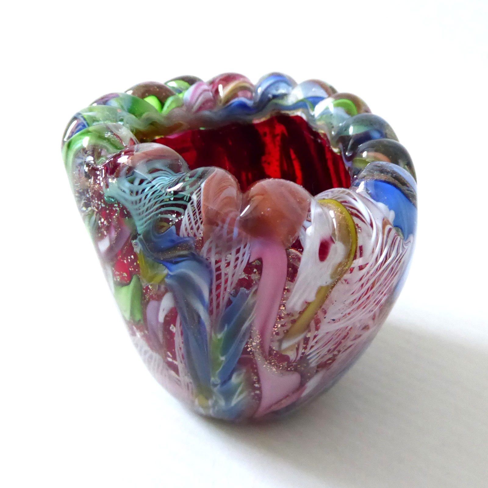 Murano AVEM Bizantino Tutti Frutti small vase/match holder. Vintage mid century