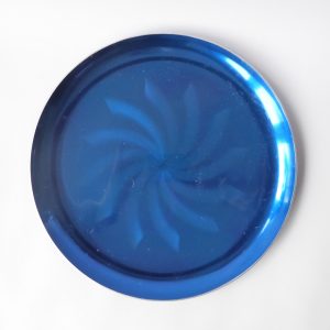 Olden Norway aluminium anodised blue ornamental plate charger, 1960s mid century