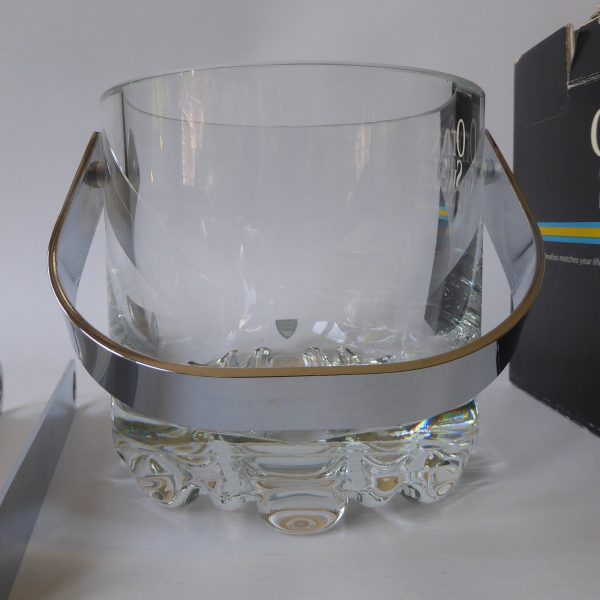 Orrefors Erik vintage crystal glass ice bucket, boxed + tongs. Olle Alberius 70s - Image 15