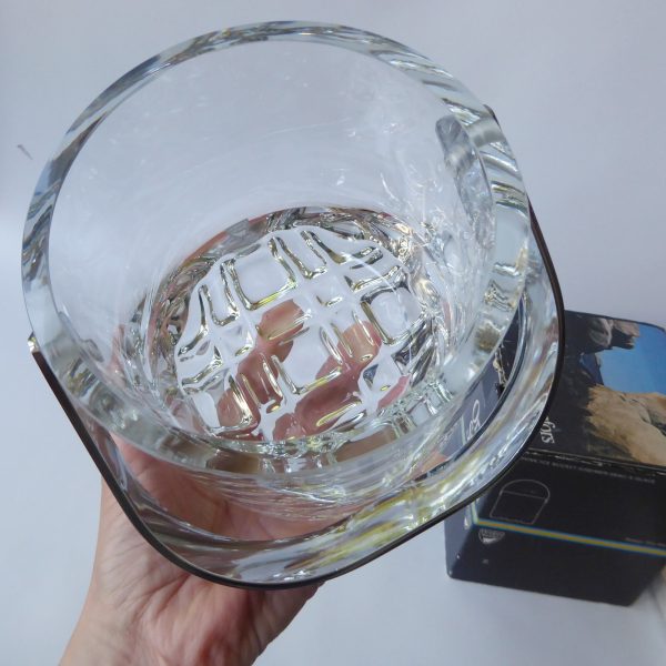 Orrefors Erik vintage crystal glass ice bucket, boxed + tongs. Olle Alberius 70s - Image 16
