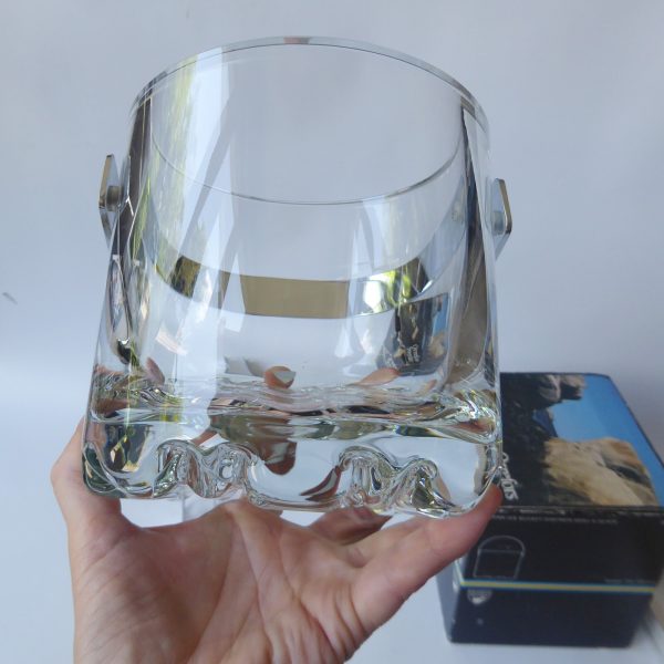 Orrefors Erik vintage crystal glass ice bucket, boxed + tongs. Olle Alberius 70s - Image 17