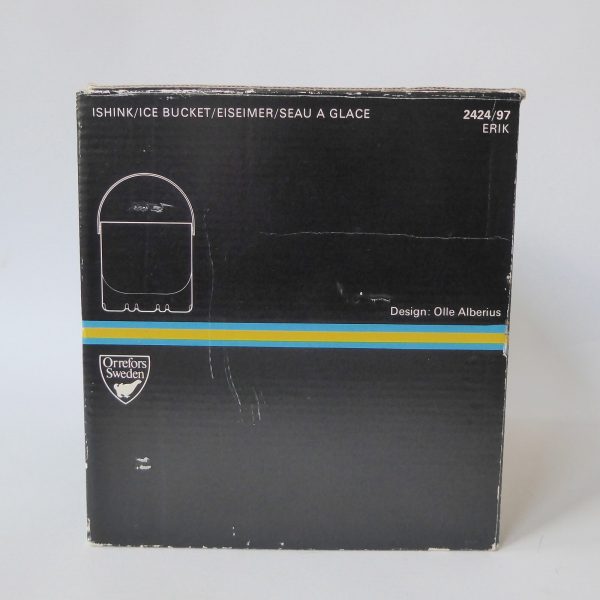 Orrefors Erik vintage crystal glass ice bucket, boxed + tongs. Olle Alberius 70s - Image 3
