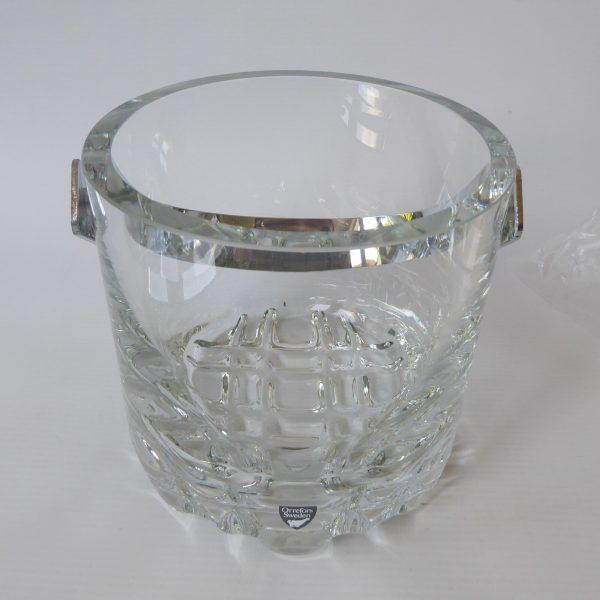 Orrefors Erik vintage crystal glass ice bucket, boxed + tongs. Olle Alberius 70s - Image 7