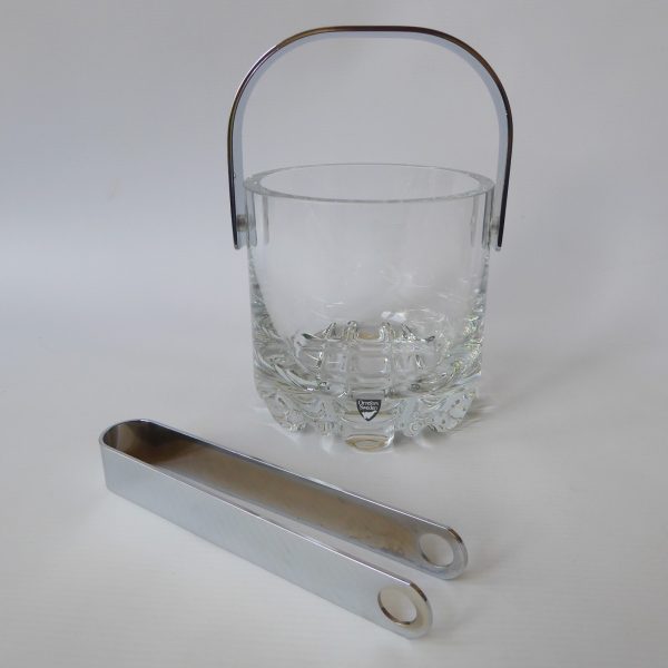 Orrefors Erik vintage crystal glass ice bucket, boxed + tongs. Olle Alberius 70s - Image 8