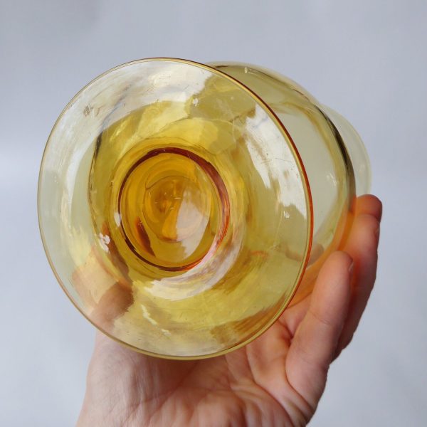 Pair vintage art glass vases, mid century 1940s/50s. Amber large footed vessels - Image 12