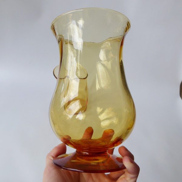 Pair vintage art glass vases, mid century 1940s/50s. Amber large footed vessels - Image 10