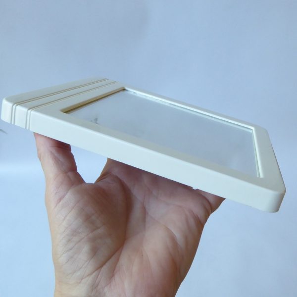 Retro 1970s 1980s small dressing table makeup mirror, white plastic 7", vintage - Image 11