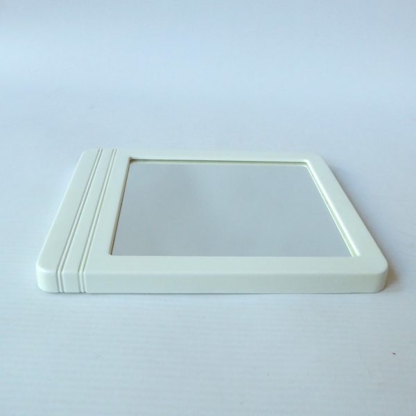 Retro 1970s 1980s small dressing table makeup mirror, white plastic 7", vintage - Image 12