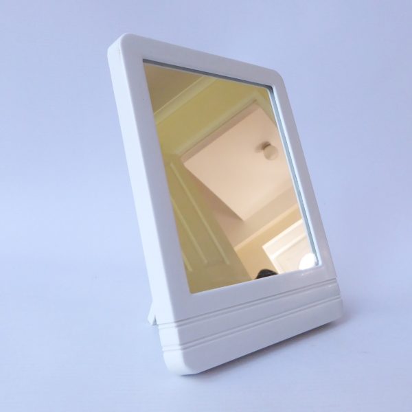 Retro 1970s 1980s small dressing table makeup mirror, white plastic 7", vintage - Image 4