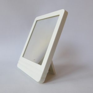 Retro 1970s 1980s small dressing table makeup mirror, white plastic 7", vintage